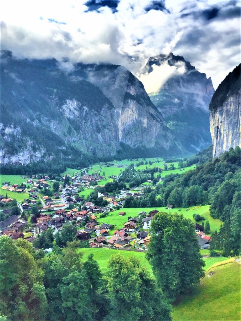 Lauterbrunnen Valley in Switzerland as seen from the cable car ride