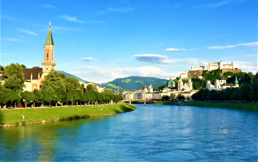 Stroll along the Salzach River in Salzburg