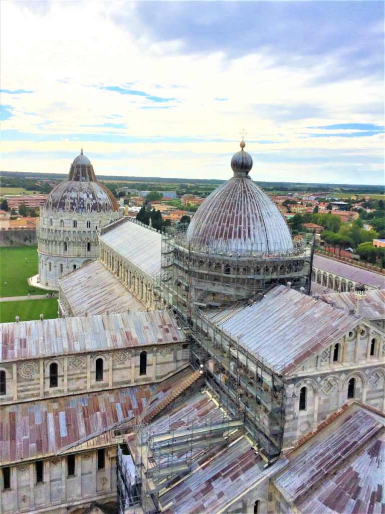 View of Field Of Miracles from the top of Leaning Tower of Pisa, Italy