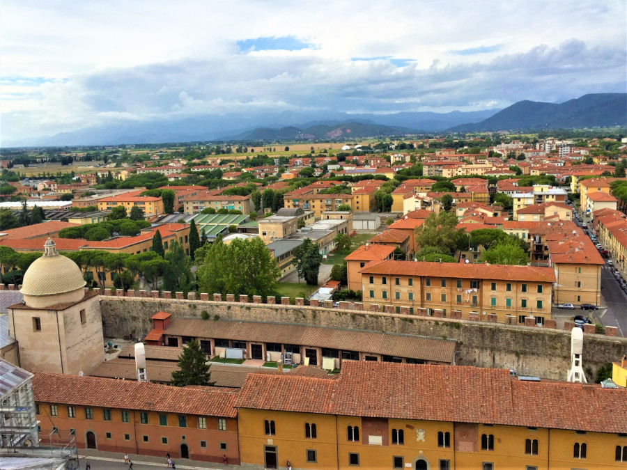 View of Pisa from the top of Leaning Tower of Pisa, Italy