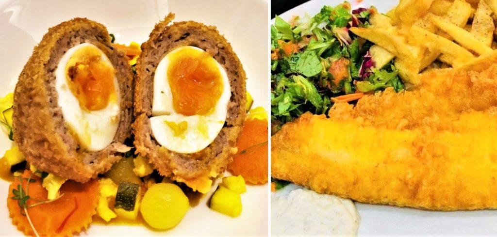 Scotch eggs and Fish n Chips in London