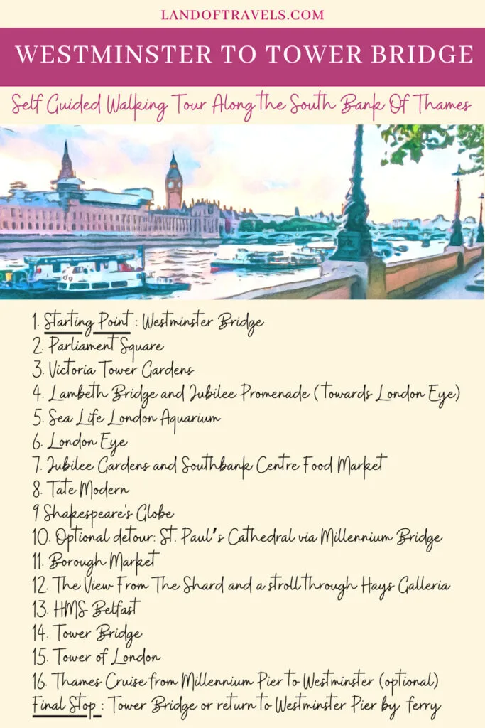 Self Guided Walking Tour From Westminster To Tower Bridge with key attractions along the way