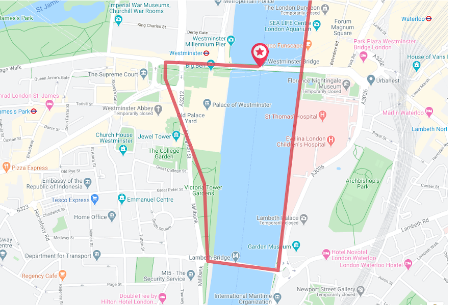 The Start of the Walk from Westminster to Tower Bridge - Westminster Bridge - Parliament Square - Lambeth Bridge - Jubilee Promenade